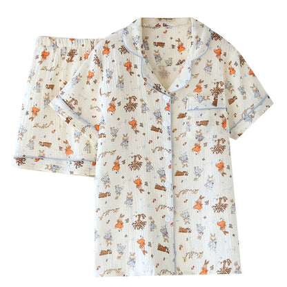 Rabbit Print Cotton Gauze Short Sleeve Loungewear Set - image 12