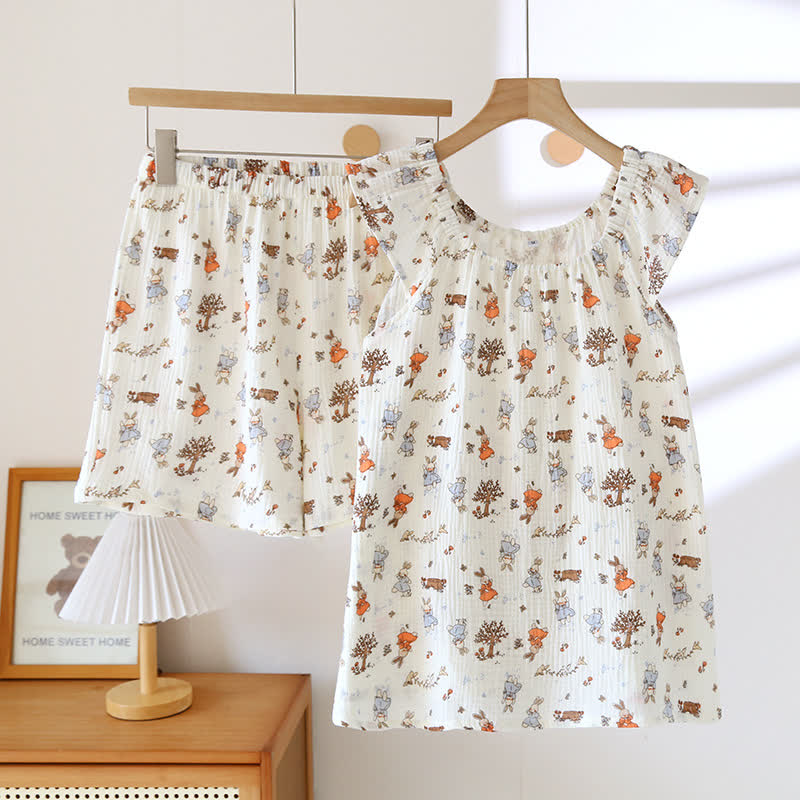 Rabbit Print Cotton Tank Top Loungewear Set - XL - image 0