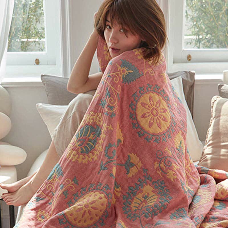 Reversible Cotton Quilt Colorful Flower Print - image 6