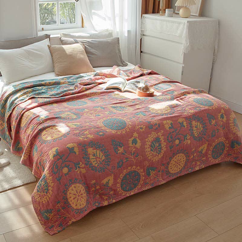 Reversible Cotton Quilt Colorful Flower Print - Pink - Queen - image 5