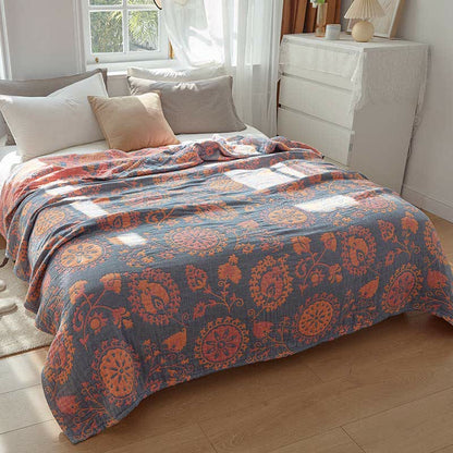 Reversible Cotton Quilt Colorful Flower Print - Gray Blue - Queen - image 8