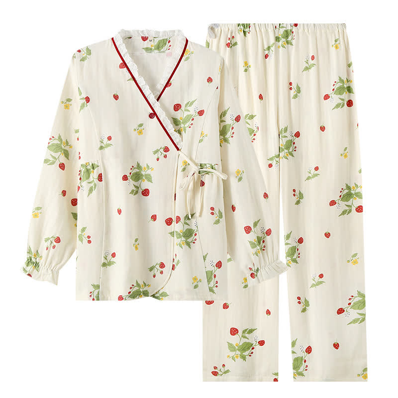 Strawberry Print Cotton Gauze Pajama Set - image 9