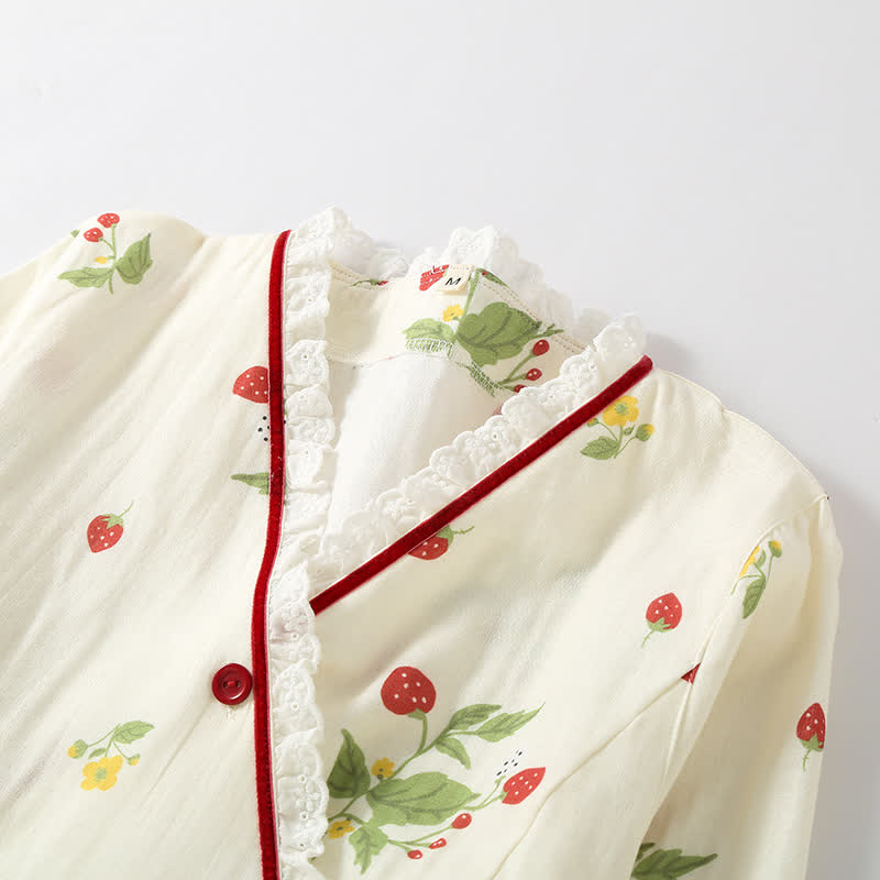 Strawberry Print Cotton Gauze Pajama Set - image 1