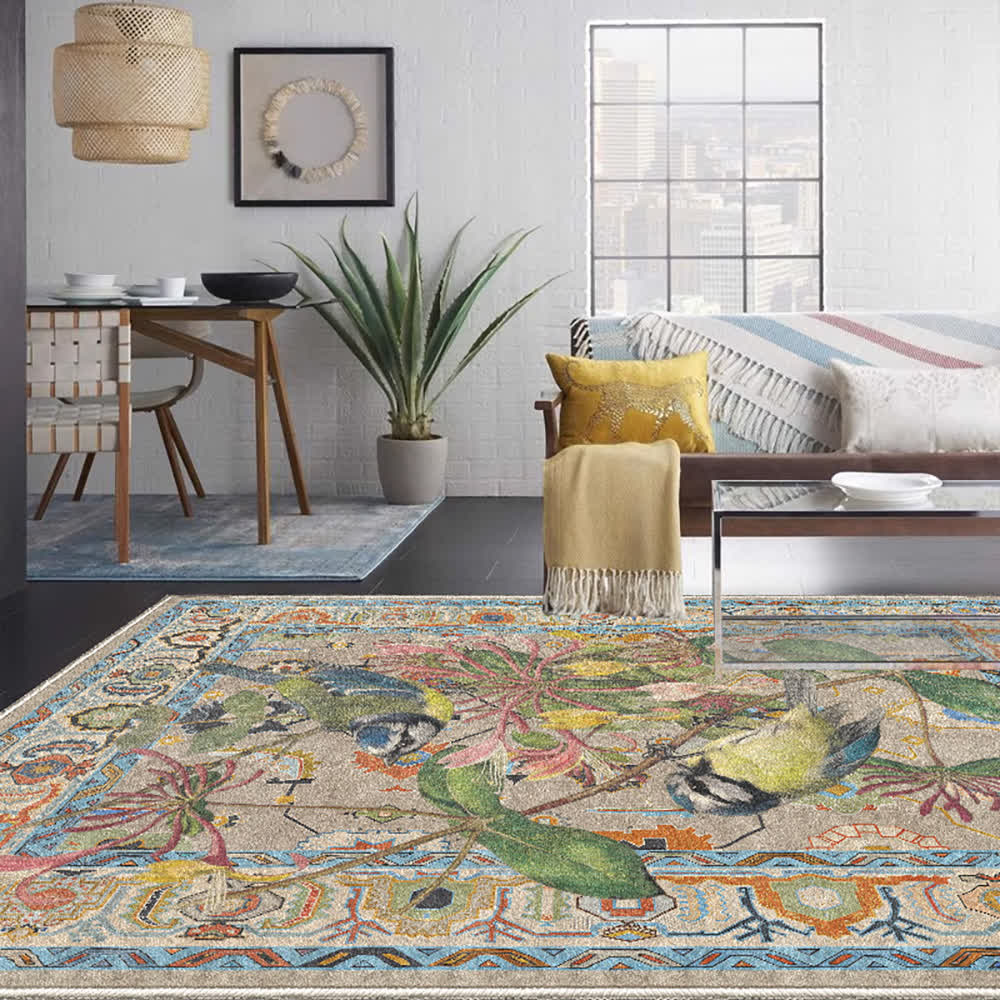 Floral Bird Water Resistant Washable Area Rug - 60" x 96" - image 0