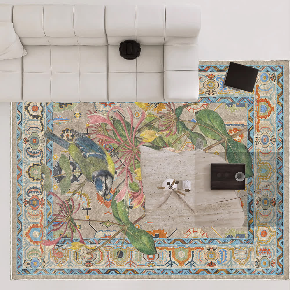 Floral Bird Water Resistant Washable Area Rug - image 2