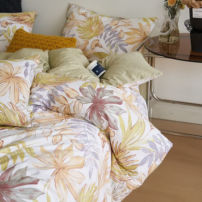 Leaf Print Cotton Sheet Bedding Set(4PCS) - image 3