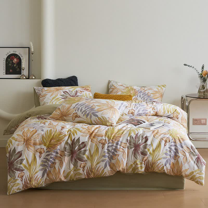 Leaf Print Cotton Sheet Bedding Set(4PCS) - image 1
