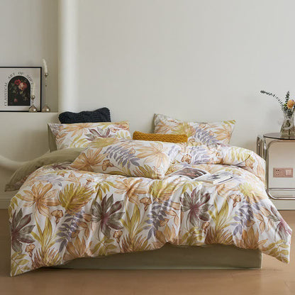 Leaf Print Cotton Sheet Bedding Set(4PCS) - image 1