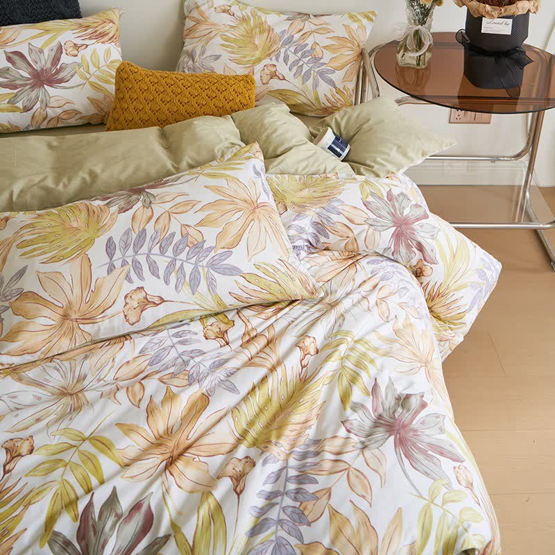 Leaf Print Cotton Sheet Bedding Set(4PCS) - image 2