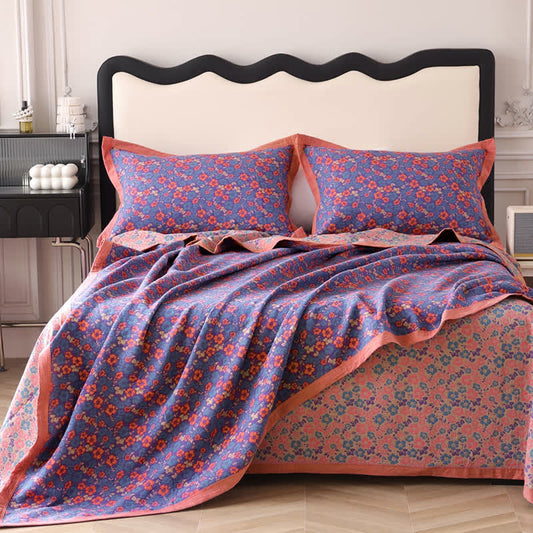 Floral Jacquard Cotton Gauze Reversible Quilt - Quilt with 2pcs Pillowcases - Purple & Pink - King - image 0