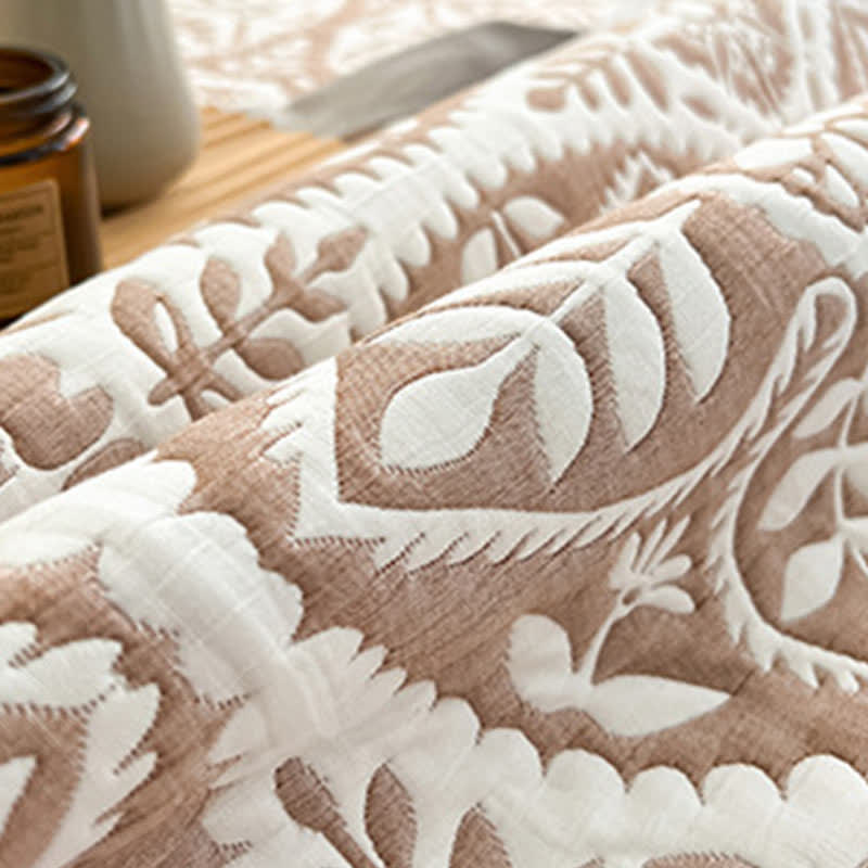 Geometric Leaf Pattern Jacquard Coverlet - image 2
