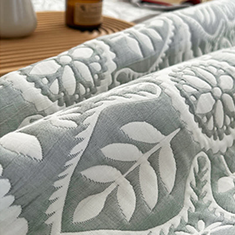 Geometric Leaf Pattern Jacquard Coverlet - image 5