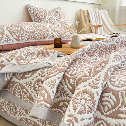 Geometric Leaf Pattern Jacquard Coverlet - image 1
