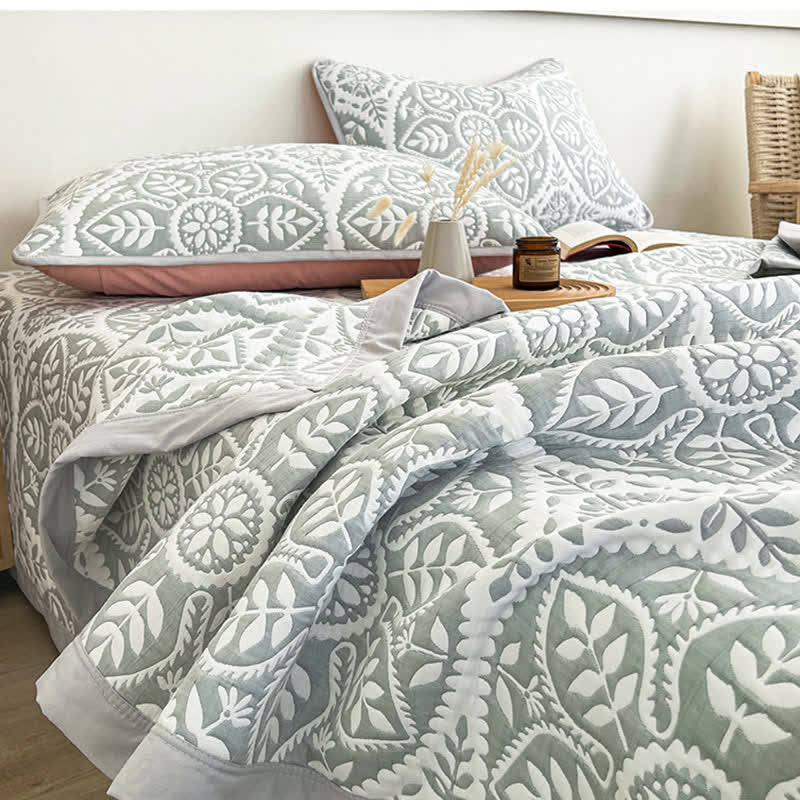 Geometric Leaf Pattern Jacquard Coverlet - image 4