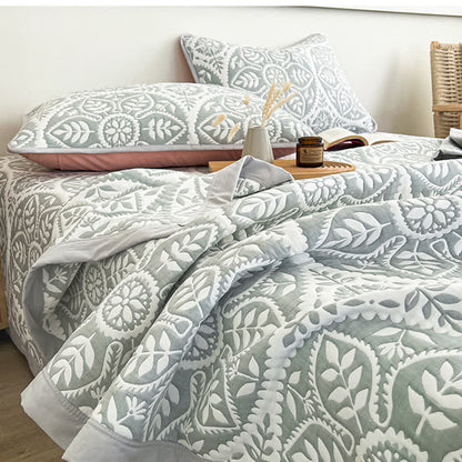 Geometric Leaf Pattern Jacquard Coverlet - image 4