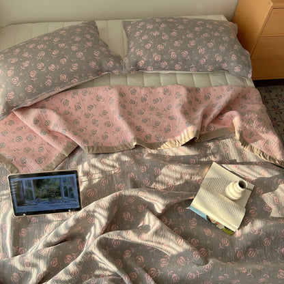 Rose Print Cotton Gauze Reversible Coverlet - image 4