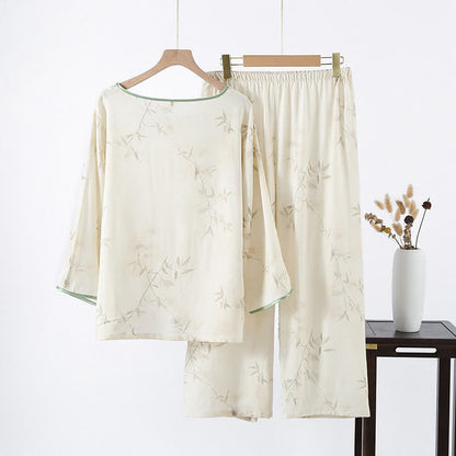 Vintage Bamboo Print Bamboo Fiber Pajama Set - image 1