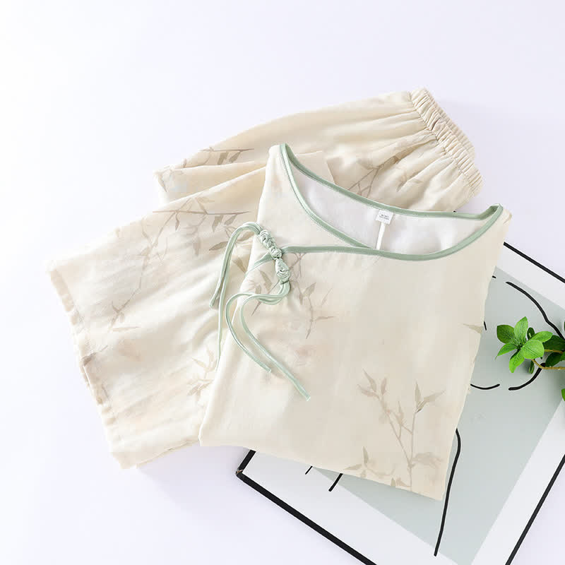 Vintage Bamboo Print Bamboo Fiber Pajama Set - image 2