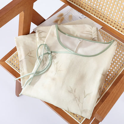 Vintage Bamboo Print Bamboo Fiber Pajama Set - image 3