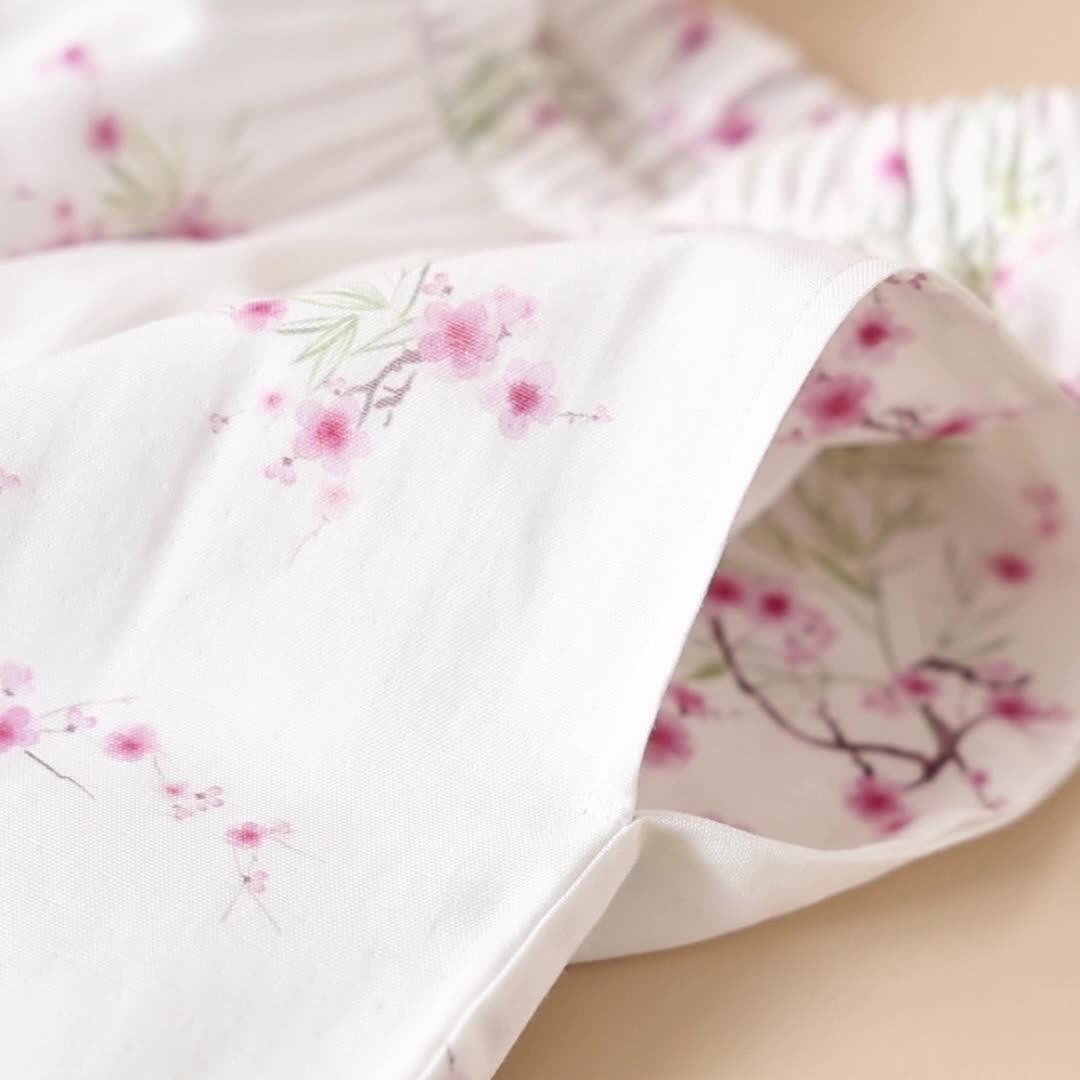 Vintage Plum Blossom Print Bamboo Cotton Pajama Set - image 9