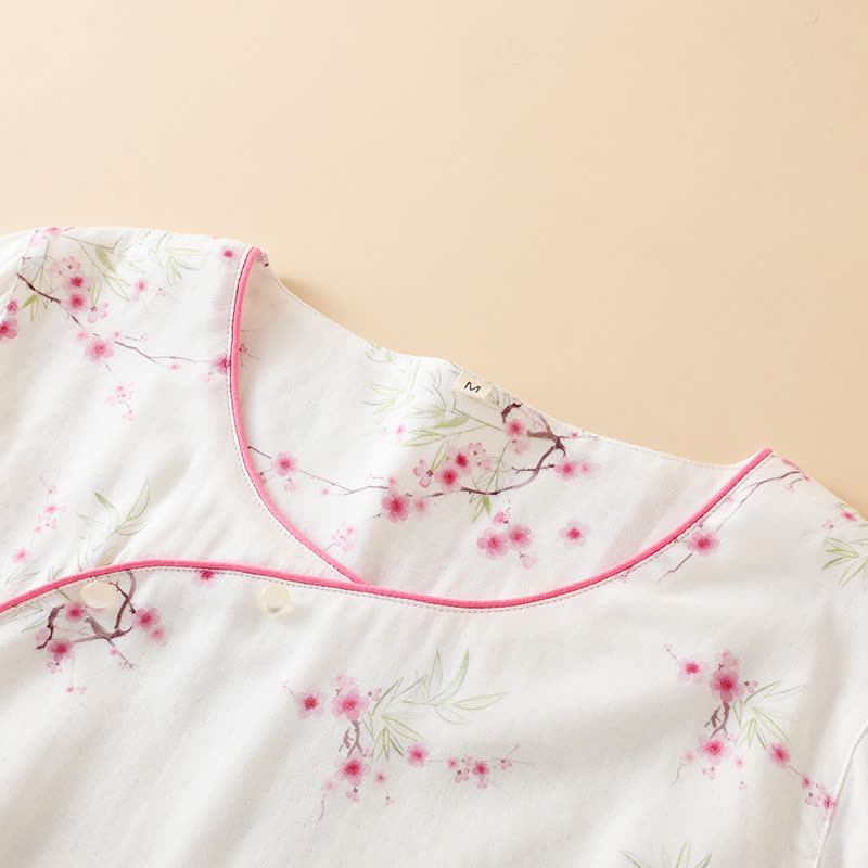 Vintage Plum Blossom Print Bamboo Cotton Pajama Set - image 4