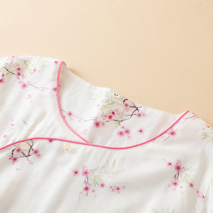 Vintage Plum Blossom Print Bamboo Cotton Pajama Set - image 4