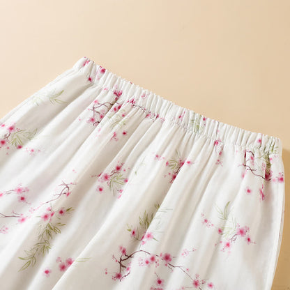 Vintage Plum Blossom Print Bamboo Cotton Pajama Set - image 8