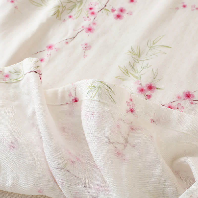 Vintage Plum Blossom Print Bamboo Cotton Pajama Set - image 7