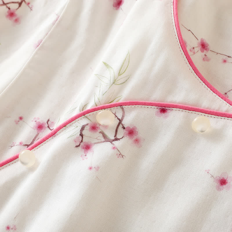 Vintage Plum Blossom Print Bamboo Cotton Pajama Set - image 5