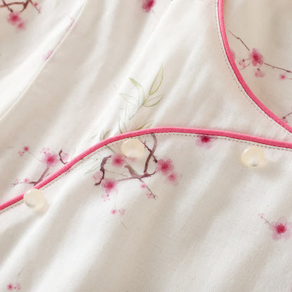 Vintage Plum Blossom Print Bamboo Cotton Pajama Set - image 5