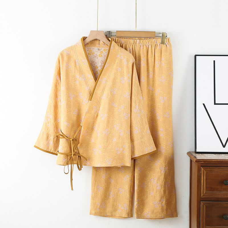 Vintage Cotton Gauze Loose Tie Loungewear Set - Orange - XL - image 2