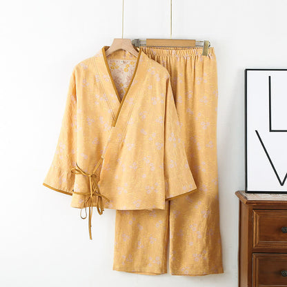 Vintage Cotton Gauze Loose Tie Loungewear Set - Orange - XL - image 2