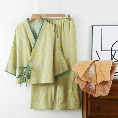 Vintage Cotton Gauze Loose Tie Loungewear Set - Green - XL - image 4