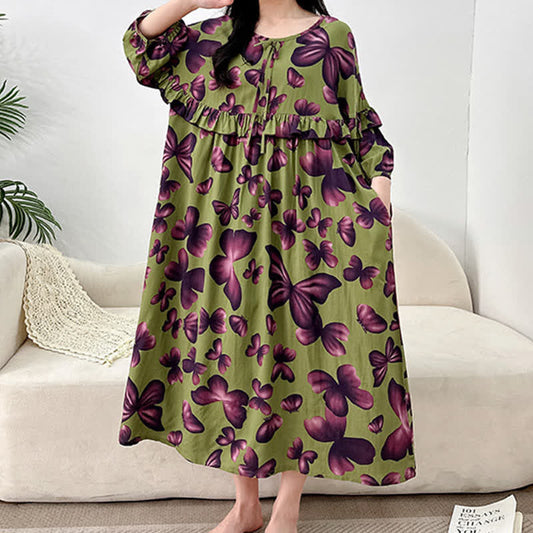Plus Size Round Neck Butterfly Print Nightgown - 4XL - image 0