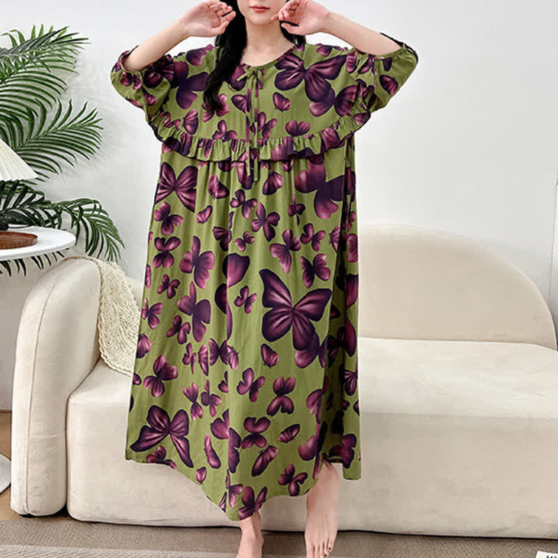 Plus Size Round Neck Butterfly Print Nightgown - image 2