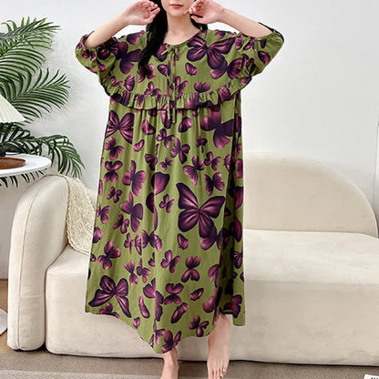 Plus Size Round Neck Butterfly Print Nightgown - image 2