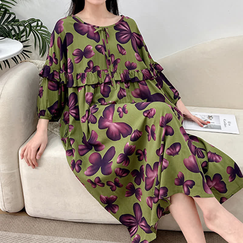 Plus Size Round Neck Butterfly Print Nightgown - image 6