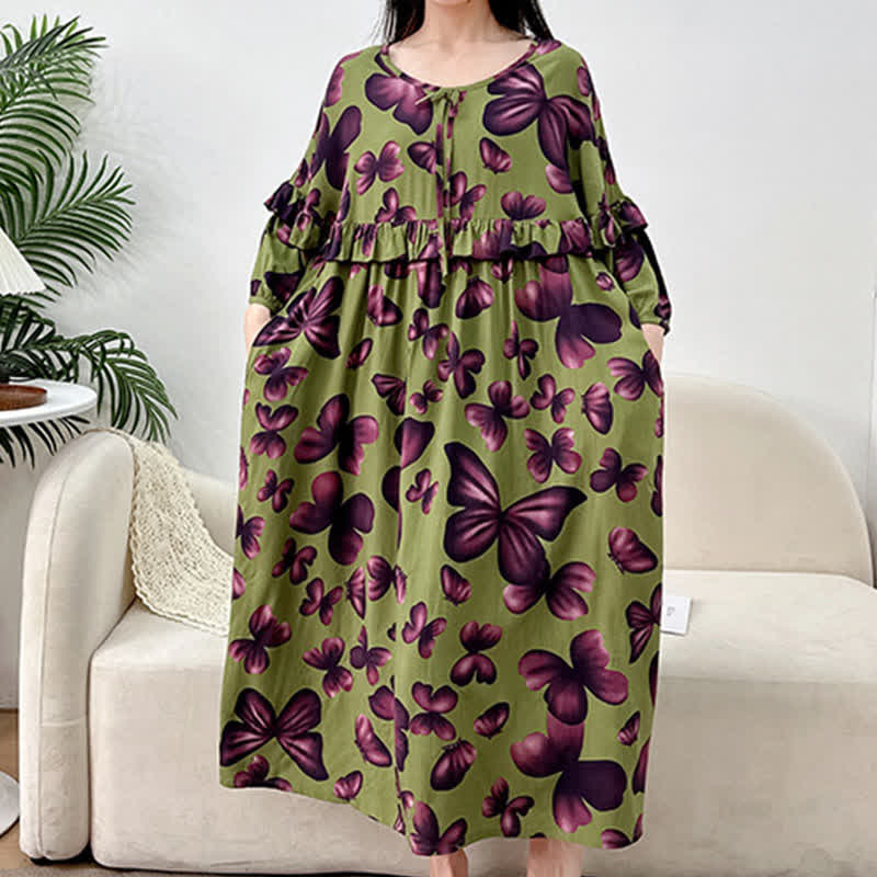 Plus Size Round Neck Butterfly Print Nightgown - image 1