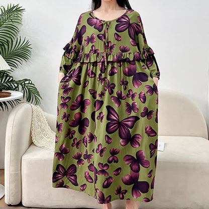 Plus Size Round Neck Butterfly Print Nightgown - image 1
