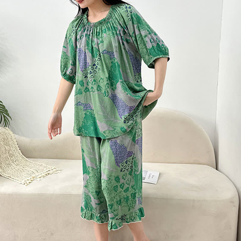 Plus Size Retro Round Neck Loungewear Set - 4XL - image 0