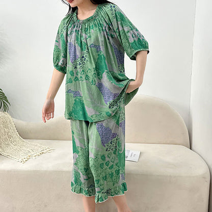 Plus Size Retro Round Neck Loungewear Set - 4XL - image 0
