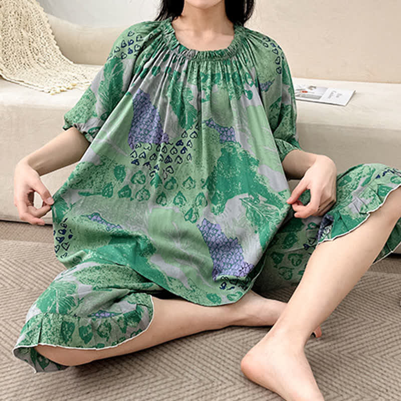 Plus Size Retro Round Neck Loungewear Set - image 4
