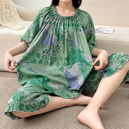 Plus Size Retro Round Neck Loungewear Set - image 4