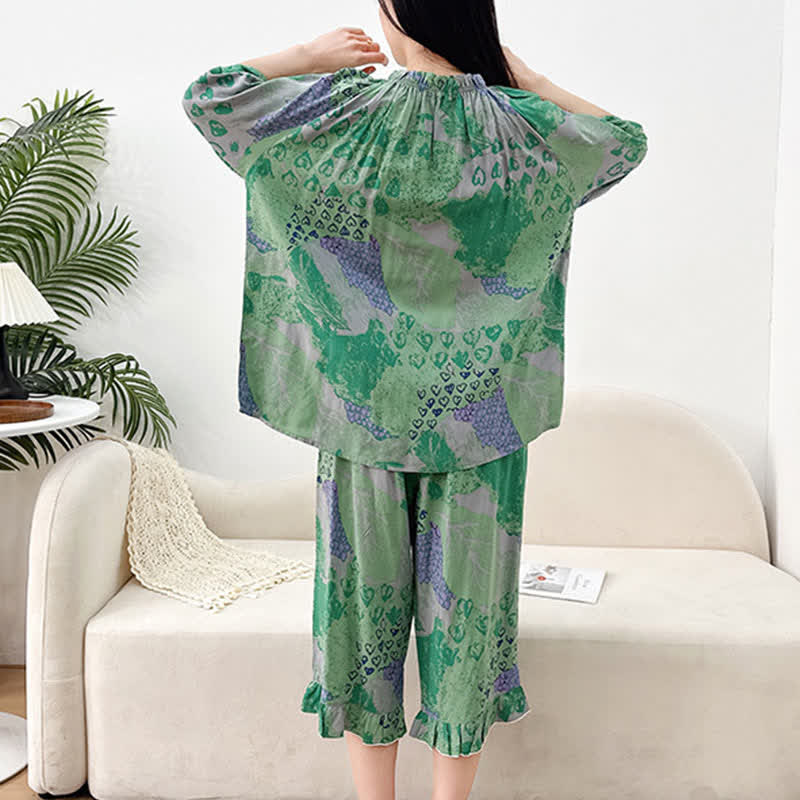 Plus Size Retro Round Neck Loungewear Set - image 2