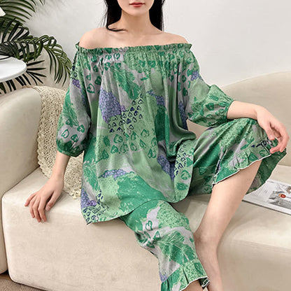 Plus Size Retro Round Neck Loungewear Set - image 5