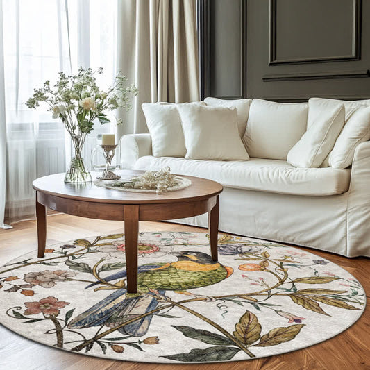 Floral Bird Round-shaped Indoor Outdoor Rug  - 61" x 61" - image 0