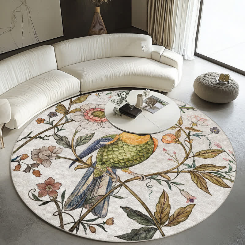 Floral Bird Round-shaped Indoor Outdoor Rug  - image 1