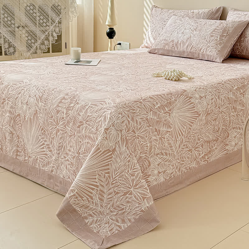 Elegant Botanical Print Cotton Coverlet - Coffee - Coverlet with 2PCS Pillowcases - King - image 0