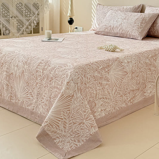 Elegant Botanical Print Cotton Coverlet - Coffee - Coverlet with 2PCS Pillowcases - King - image 0