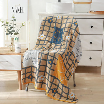Plaid Floral Cotton Gauze Bath Towel - 31" x 63" - image 0
